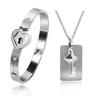 Armband- en kettingset 'Jij bent de sleutel tot mijn hart' in amber Zilver