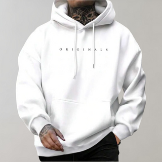 Heren Hoodie Losse Comfortabele Pasvorm Katoenmix Wit