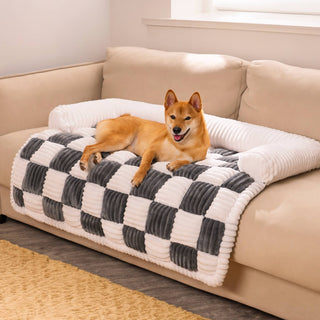 Gezellige Geruite Patchwork Huisdierenmat en Meubelbeschermer Zwart-Pro