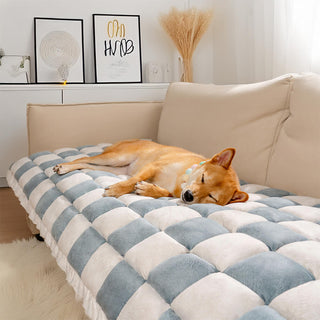 Gezellige Geruite Patchwork Huisdierenmat en Meubelbeschermer Blauw-Alle Seizoenen