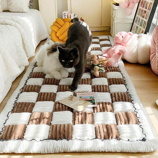 Gezellige Geruite Patchwork Huisdierenmat en Meubelbeschermer Bruin