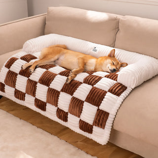 Gezellige Geruite Patchwork Huisdierenmat en Meubelbeschermer Bruin-Pro