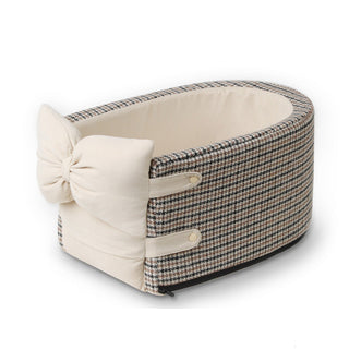 Pied-de-Poule Autostoel voor Huisdieren met Middenconsole Beige