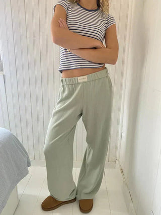 Dames Broek met Elastische Tailleband en Praktische Zijzakken Groen