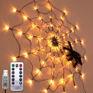 Halloween decoratieve LED-verlichting met spinnenweb USB fjernbetjening